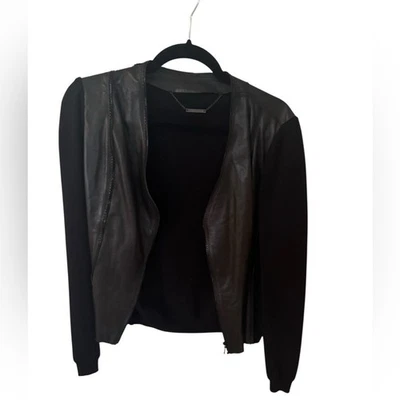 Chaqueta negra de cuero real de cordero y lana Elie Tahari nueva con etiquetas, talla pequeña Foto 1 de 4