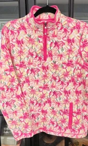 Talbots Womens Medium Pink Floral 1/4 Zip Pullover Active W/Pockets - Picture 1 of 6