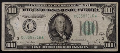 1934 D $100 Federal Reserve Note, Philadelphia! No pinholes! Fr# 2156 C. - Image 1 of 4