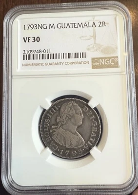 1793 NG  M Guatemala 2 Reales Nueva Guatemala Mint - Charles IV - NGC  VF 30 - Image 1 of 4