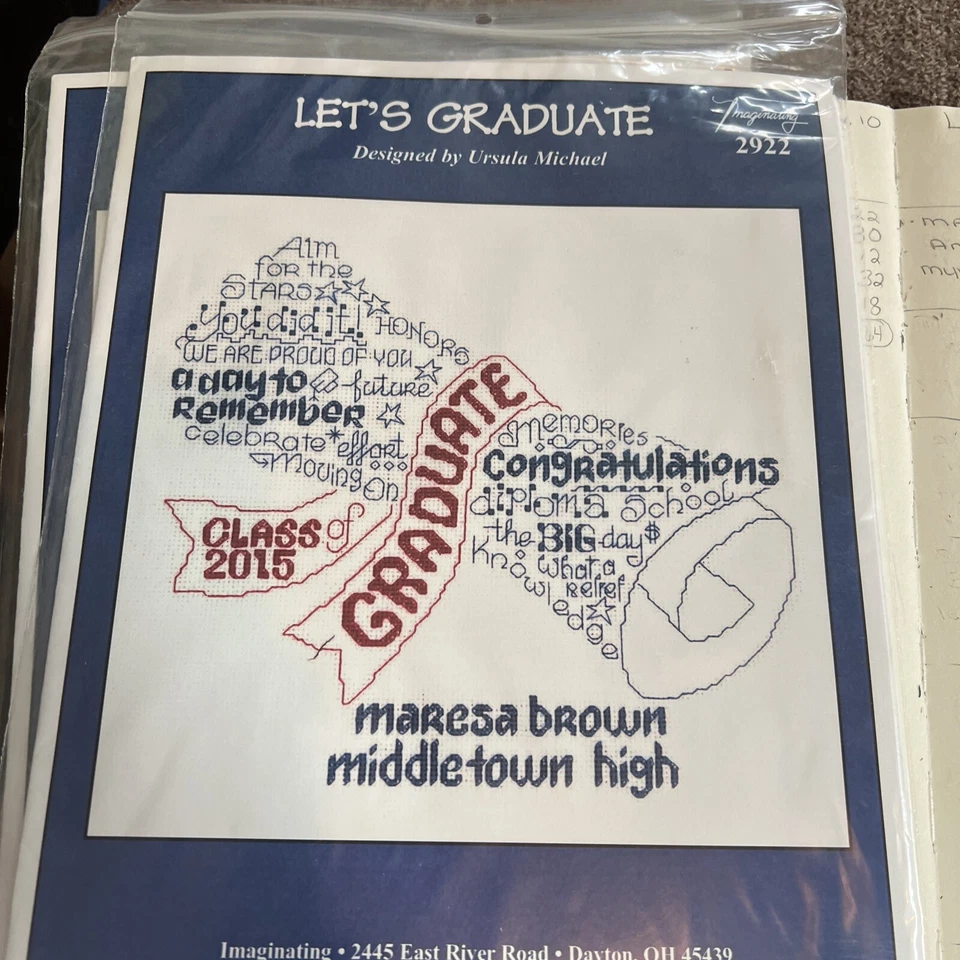 Let's Graduate Cross Stitch KIT Personalize Yourself Imaginating NEW 14 Ct Aida - Image 1 of 4