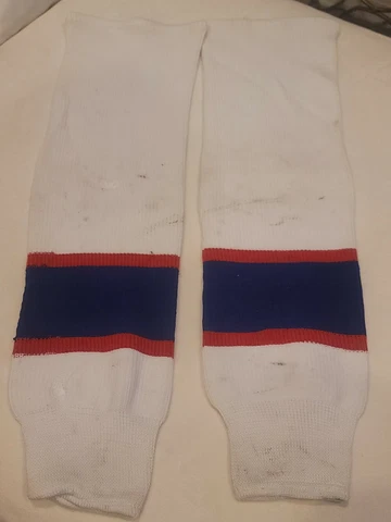 Vintage 90s NHL Winnipeg Jets Hockey GAME USED Uniform SOCKS White Cover