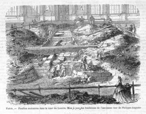 PARIS / FOUILLES DANS LA COUR DU LOUVRE / GRAVURE ENGRAVING 1866 - Bild 1 von 1