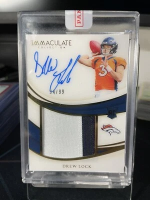2019 Immaculate Football Drew Lock BRONCOS RC Patch AUTO /99 RPA - Image 1 of 3