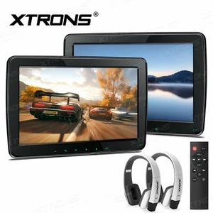 1Pair 11.6" IPS Screen Car Headrest Monitor HMDI USB 1080P + IR White Headphones - Picture 1 of 12