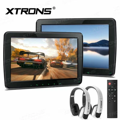 1Pair 11.6" IPS Screen Car Headrest Monitor HMDI USB 1080P + IR White Headphones - Image 1 of 4