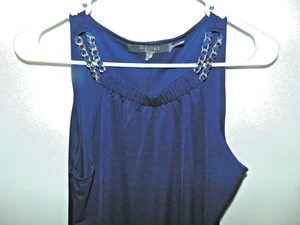 Women's Navy Blue Sleeveless Top~Neckline Chain Accent Size M - Picture 1 of 4