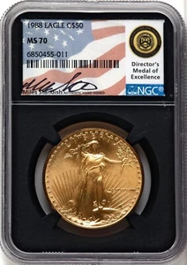 1988 $50 1 oz Gold Eagle NGC MS70 Hand Signed Miles Standish Lady Liberty 1/19 - Picture 1 of 5