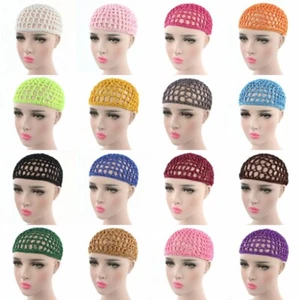 Women Crochet Elastic Hat Girl Hair Net Colorful Net Sleeping Cap Hair Wraps Net - Picture 1 of 54