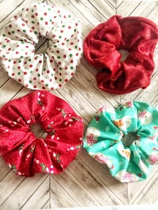 XMAS Hair tie scrunchie/ blue/ red/ black/ cotton/ elastic holder - Picture 1 of 5