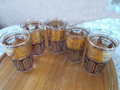 MCM MOROCCAN TEA GLASSES (5) BROWN & GOLD - Image 1 of 4