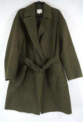 NEW VINCE Patch Pocket Belted Wool Blend Coat in Olive - Size XL #C4149 - Image 1 of 4