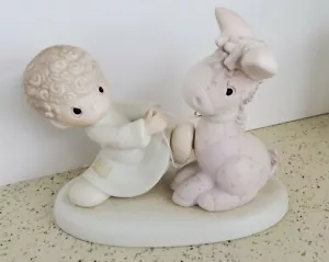 Estatuilla de burro Precious Moments WE'RE PULLING FOR YOU niño tirando - Imagen 1 de 6