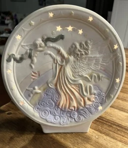 Porcelain Angel Night Light Lamp 8" Stars Cherub Pastel Color Vintage Holiday - Picture 1 of 8