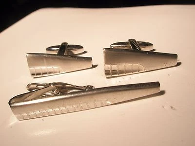 Elegante Diseño Tono Plateado Vintage FOSTER Gemelos Tie Bar Set Simple Liso Foto 1 de 4