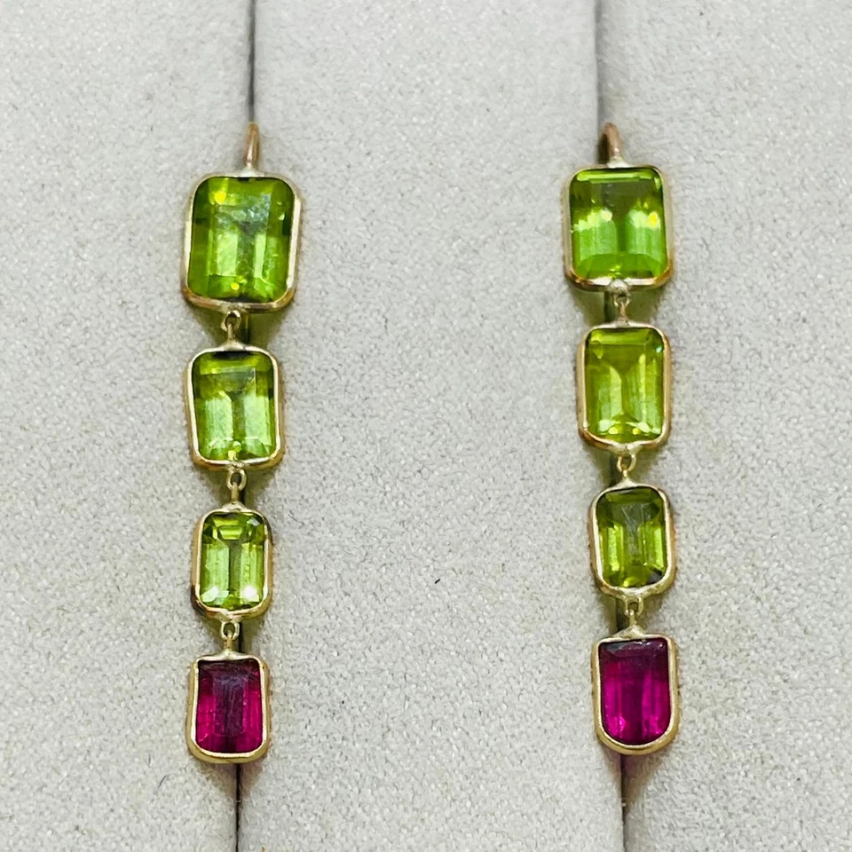 Peridot and Pink Tourmaline 14K Yellow Gold Drop Earrings - Image 1 of 1