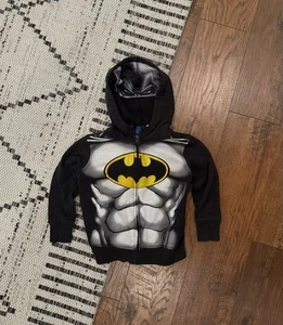 Vintage Y2K Kids Baby Batman Muscle Hoodie Sweatshirt Size 4T DC Comics Black - Picture 1 of 3