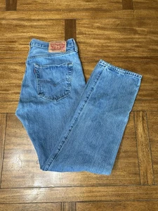 Levis 501 Button Fly Jeans Men Size 32 X 32 Straight Fit Blue Denim - Picture 1 of 5