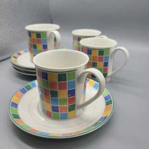 Villeroy & Boch set (4) Twist Alea Limone Coffee Cups 10 oz and Saucers NEW - Picture 1 of 8