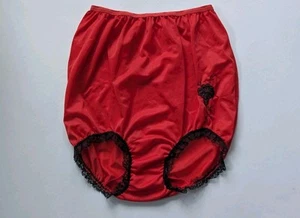 Vtg NOS 1960s RED Nylon Granny Panties Ruffles Lace Detail Sz 30-32 USA RARE - Picture 1 of 9