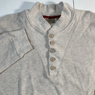 Винтажный свитер LL Bean Fisherman Henley большой цвет слоновой кости серый вязаный воротник-шаль 90-е - Изображение 1 из 4