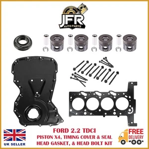 FORD CVRA TDCI 2.2 DIESEL GUARNIZIONE TESTA CON BULLONI E COPERCHIO DISTRIBUZIONE + SET PISTONI - Foto 1 di 6
