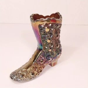 Zapato Bota Alta FENTON Vintage Amatista Carnaval Vidrio Margarita y Botón Iridiscente - Imagen 1 de 12