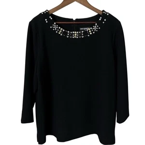 Blusa Top Karl Lagerfeld Paris Negra Estrás Cristales Adornados Talla XL - Imagen 1 de 12