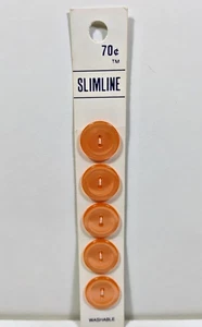 Vintage Streamline Orange Buttons x 5 Pieces 2-hole 11/16" Original Card B65 - Picture 1 of 4