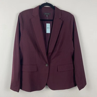 Blazer Ann Taylor The Notched One Button Talla 12P Borgoña Mezcla Lana Elástico Foto 1 de 4