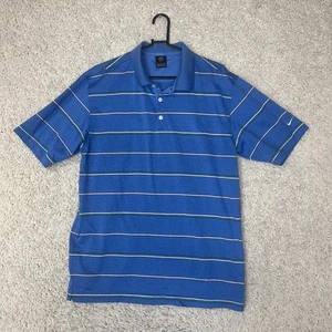 Nike Polo Shirt Mens Large Blue Striped Golf Performance Cotton Swoosh Logo - Picture 1 of 8