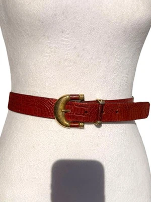 复古 Georges Rech Paris 皮带皮革蛇皮黄铜 27 码棕色 — 第 1/4 张图片