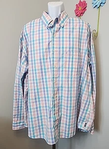 IZOD White Blue Pink Checkered Button Up Shirt Mens Size 2XLT Chest 59 LS 35506 - Picture 1 of 6