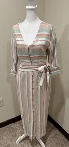 Soft surroundings Maxi Dress Size PS  Linen/rayon  Vneck Tie Waist - Picture 1 of 7