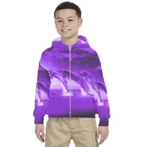 Kids Hoodie Purple Night Dolphin Design Hoodie Unisex For Children - Picture 1 of 4