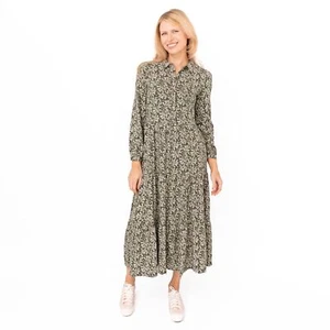 Seasalt Womens Dress Green Felicity Midi Cotton Jersey 3/4 Sleeve Collar Button - Picture 1 of 11