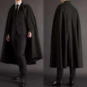 British Black Men's Suit with Cape Formal Business Wedding Party Prom Coat Pant - Picture 1 of 21