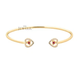 14K Gold  VS/F-G Diamond And Ruby Heart Cuff Bangle Bracelet - The Jewelz - Picture 1 of 3