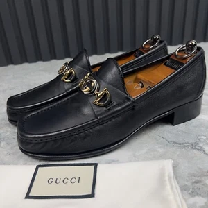 GUCCI Interlocking GG Logo Loafers Heels Black Leather 7.5 G or 8 US or 41.5 EUR - Picture 1 of 12