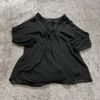 Alyx Blouse Shirt Womens 2X Black Long Sleeve Cross Lace V Neck Tank Top Lining - Image 1 of 4