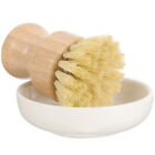 Bamboo Dish Brush w/ Ceramic Holder for Kitchen & Bathroom Cleaning