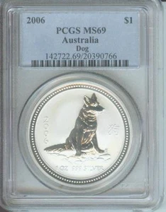 2006 $1 LUNAR YEAR OF DOG 1 Oz. SILVER COIN AUSTRALIA PCGS MS69 - Picture 1 of 2