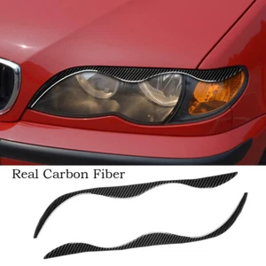 2pc Real Carbon Fiber Headlight Eyelid Eyebrow Trim For BMW 3 Series E46 1998-05 - Picture 1 of 8
