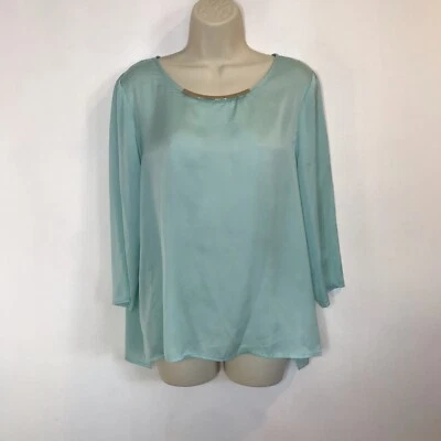 DKNYC / DKNY Turquoise Blue Chiffon Blouse Shirt Large L Metal Hardware Sheer - Image 1 of 4