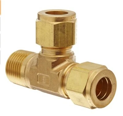 3/8" Tube x 3/8" Tube x 1/4" MNPT Brass Male Run Tee Parker A-Lok 6MRT4N-B - Image 1 of 3