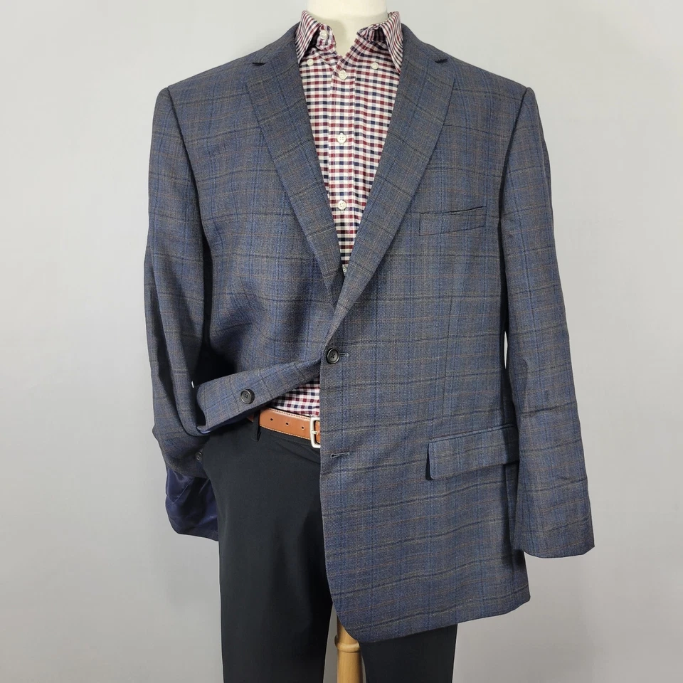 Blazer Abrigo Deportivo Pronto Uomo Platino Para Hombre Dos Botones Azul Marino Lana a Cuadros 52L Foto 1 de 4