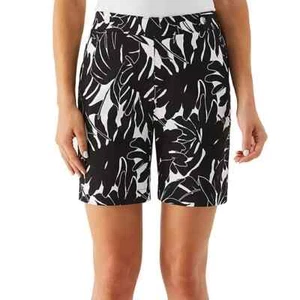 Rafaella Ladies Stretch Bermuda Shorts Size 10 Pressed Palms Black - Picture 1 of 2