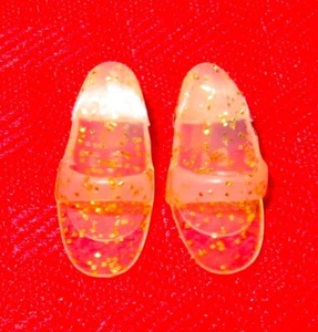 VINTAGE BARBIE REPRODUCTION FOR CLOTHES CLEAR GOLD GLITTER OPEN TOE REPRO SHOES! - Picture 1 of 4
