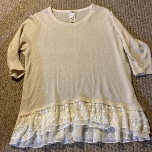 Neu mit Etikett NEU Indigo Soul Damen 3XL El Spitze Rüschenpullover Tunika Elfenbein funkelnd - Bild 1 von 8