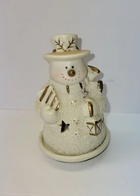 Porcelain Bisque Glowing snowman tea light holder with tealight 2 pc Star  - Image 1 of 4